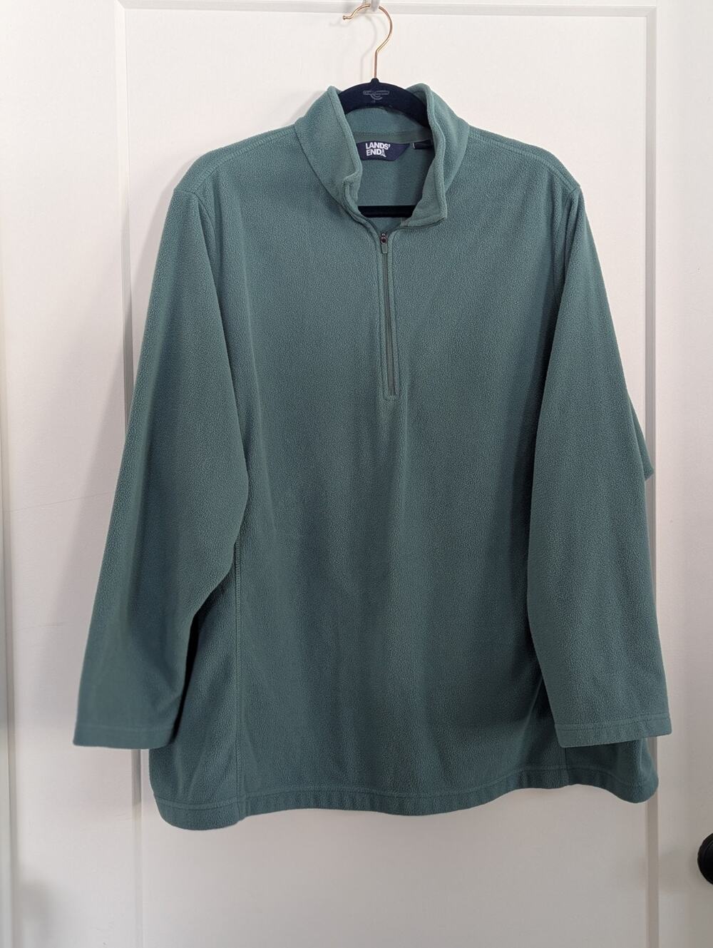 Lands End Unisex 3X Green 1/4 Zip Pullover Jacket OekoTex Flannel Winter EUC